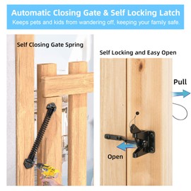 Fence Gate Kit Gate Hardware, 2 Set Anti Sag Gate Kit Gate Frame Cornor Brackets Kit with Self Closing Gate Springs Hings Latchs for Outdoor Garden Backyard Wooden Fence Deck Porch Gate