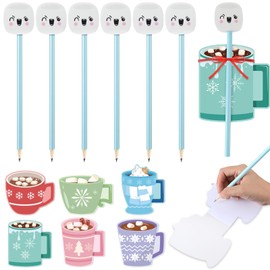 Fuyoooo 6 Sets Christmas Notepad with Marshmallow Pencils and HOT Cocoa Notepad Winter Memo Pad Christmas to-Do List Xmas Notepads for Office School Teachers Gift Bulk for Christmas Party Favors