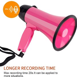 Camppy 25 Watt Compact Megaphone Speaker PA Bullhorn with Built-in Siren, Dictaphone Device, Bottles Oven, Pink