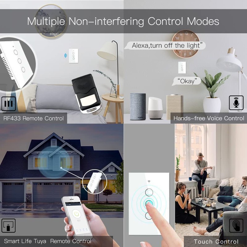 MOES 2.4GHz WiFi Wall Touch Smart Switch Neutral Wire Required,