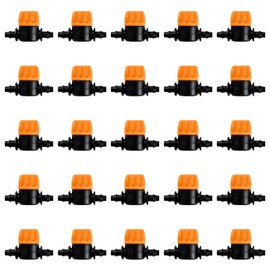 VooGenzek Drip Irrigation Hose Coupling Valve, Irrigation Tap Shut-off Valve Connections, Irrigation Barb Control Valve, 4/7 Barb Valve, Mini Valve for 4/7 mm Hose, Pack of 25