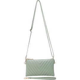 B BRENTANO Vegan Leather Multi-Pocket Crossbody Purse/Clutch with Card Slots, Removable Wristlet & Adjustable Shoulder Strap (Chevron Embroidered Mint)