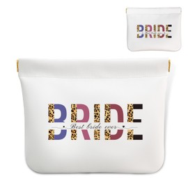 Bride Makeup Bag Leather Makeup Pouch Cosmetic bags for Women, Small Travel Toiletry Bag Makeup Organizer Bag, Bridesmaid Gift for Her, Bridesmaid Favor for Bachelorette Party and Bridal Shower, 01