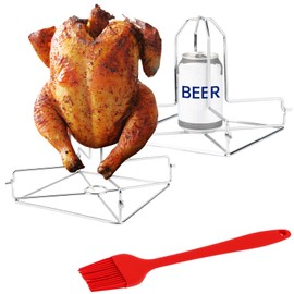 Beer Chicken Holder 2PC for Grill Oven Smoker, BBQ Premium Stainless Steel Beer Chicken Stand Rack with Oil Brush, Beer Can Chicken Roaster for Outdoor BBQ, Grill and Oven, Beer Butt Chicken Stand
