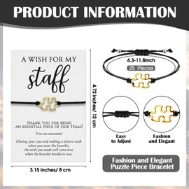 Huquary Staff Appreciation Gifts Bulk A Wish for My Staff Bracelet Bulk Inspirational Puzzle Piece Bracelets with Thank You Card for Office Coworker Team Volunteer Employee Gifts(25 Pieces)