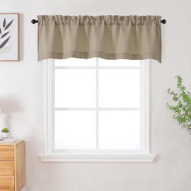 WelvetBLK Valance Curtains 18 Inch Length 1 Piece, Soft Airy Faux Linen Solid Small Kitchen Window Curtains for Bathroom Basement, Modern Rod Pocket Design, 1 Pcs, Camel, Each 60Wx18L Inch