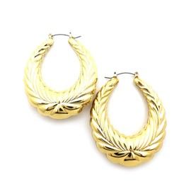 Women's Textured Oval Hoop Door Knocker Pincatch Earrings in Gold-Tone