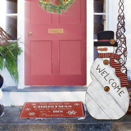 Christmas Wood Snowman Welcome Sign Front Porch Decor, 22"H Rustic Standing Snowman Table Fireplace Decor, Front Door Wooden Porch Sign Holiday Party Indoor Outdoor Xmas Decorations