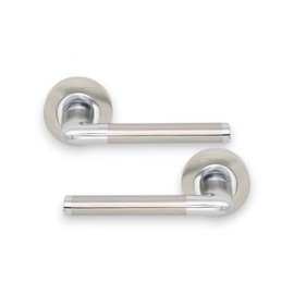 Infinity Decor Pair of Dual Tone Oval T Bar Lever on Round Rose Door Handles Set – Ideal for Interior & Exterior Use