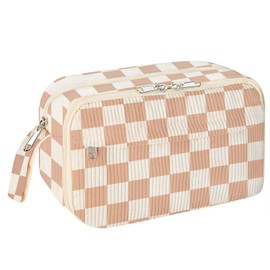 WOBAGMEN Cute Pencil Case for Girls,Large Corduroy Zippered Pencil Case Pouch, aesthetic Pencil Bag with Compartments, Soft Pencil Pouch School Supplies for Teen Girls Boys and Women(checked)