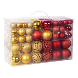 ilauke 100Pcs Christmas Baubles Set, Christmas Balls Shatterproof, Christmas Tree Ornaments, Hanging Christmas Decorations for Xmas Tree, Wedding, Party, Home Decor, Red & Gold