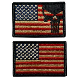 Distressed American Flag USA Flag Patch [2PC -Hook Fastener MTB1,MUF1]