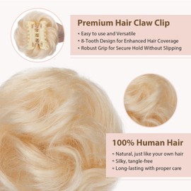 TESS Haarteil mit Krallen Clip Echthaar 45g, Gelockt Dutt Haarteil Haargummi mit Haaren Hochsteckfrisuren Haarverlängerung Messy Bun Haarteile für Damen Weiß Blond