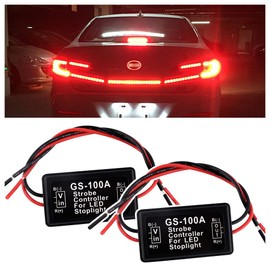 2PCS 6V-30V GS-100A LED Brake Light Flasher with Pre-Wired,Universal Pulsing Strobe Flashing Module Controller for Most Motorcycles Cars Trucks SUVs Brake Light Tail Stop Light