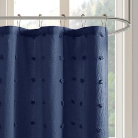 Urban Habitat Brooklyn Cotton Fabric Shower Curtain Jacquard Pom Machine Washable Shabby Chic Modern Home Bathroom Decor Bathtub Privacy Screen 70 x 72 Inch Indigo Blue
