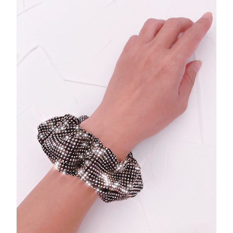 Embellished Sparkly Black Crystal Scrunchie Hair Tie Ponytail Holder Accessory