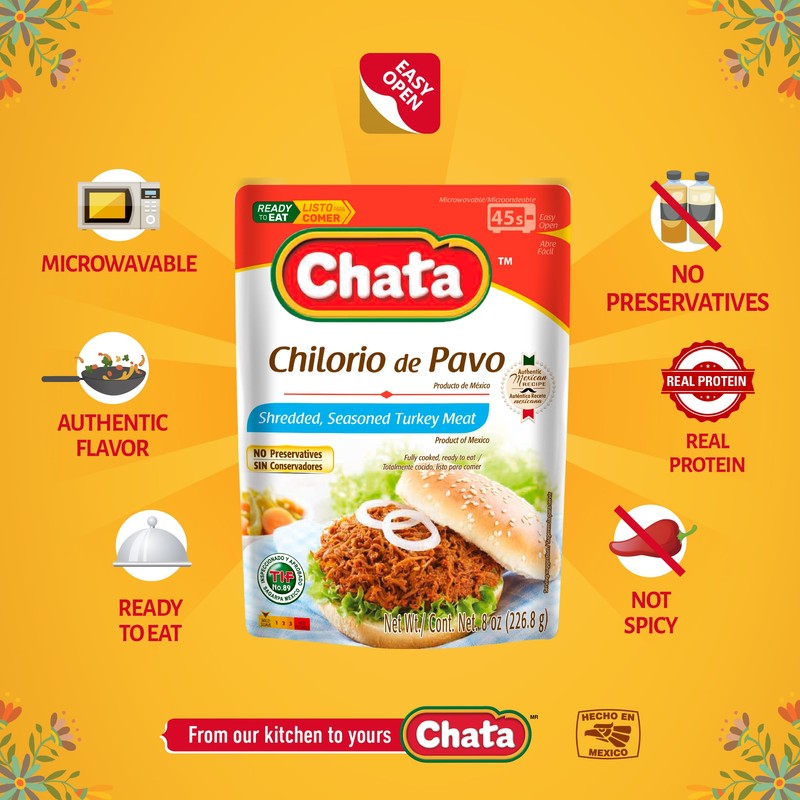 Chata Turkey Chilorio, Shredded Seasoned Meat, 8 oz, Pack of