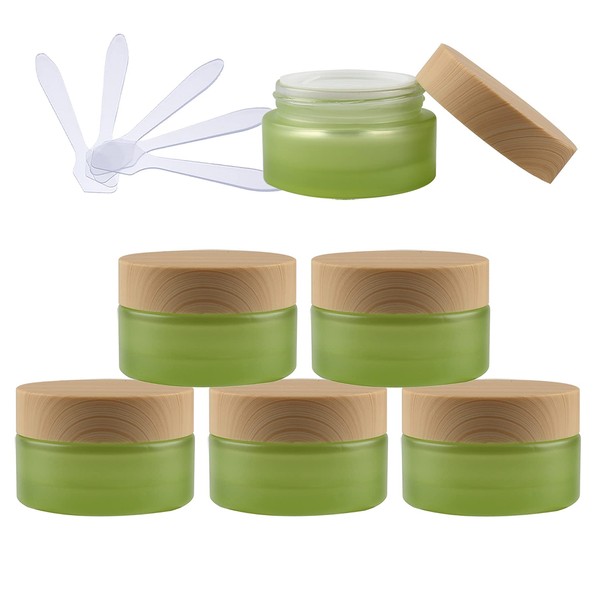 TIANZD Pack of 6 Empty Small Green Glass Cream Jar with Lid Empty Jar Glass Jar Screw Box Cosmetic Container Jar, 6 Pieces Spatulas, Green