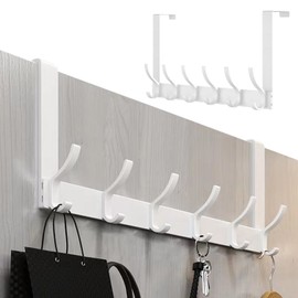 NHBETYS Over The Door Hanger 12 Hooks, Heavy Duty Over Door Hanger,Over Door Coat Hooks for Clothes Coat Towel Bag Robe Bathroom White