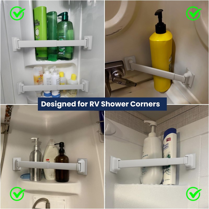 Adjustable RV Shower Corner Storage Bar- Durable Aluminum RV Corner