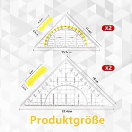 Set Square with Handle, Set of 4 Large and Small Set Square Set Geo Triangle Flexible 14 cm and 20 cm Triangular Scale Combined Lengths