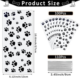 Dog Treat Bags, Plastic Paw Cellophane Goodie Candy Cookie Gift Bags with Ties, 5x11 Inches Pouches Clear Baby Shower Pet Puppy Birthday Party Decorations Favors Supplies Wrapping Stuffers