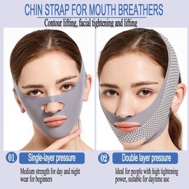 V Line Double Chin Reducer, Face Chin Strap with Extra Pressure Bandage, Reusable Lifting Mask with Two Wearing Ways for Women, Face Slimming Strap for Tightening Skin Prevent Sagging, Jaw Exerciser