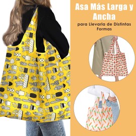 Ausein Bolsas Reutilizables de 6 Piezas, Bolsa Plegable de Poliéster de Gran Capacidad, Bolsas de Tela Ecologicas para Supermercado para Frutas, Verduras y Comestibles, Lavable a Máquina, 46 x 66cm
