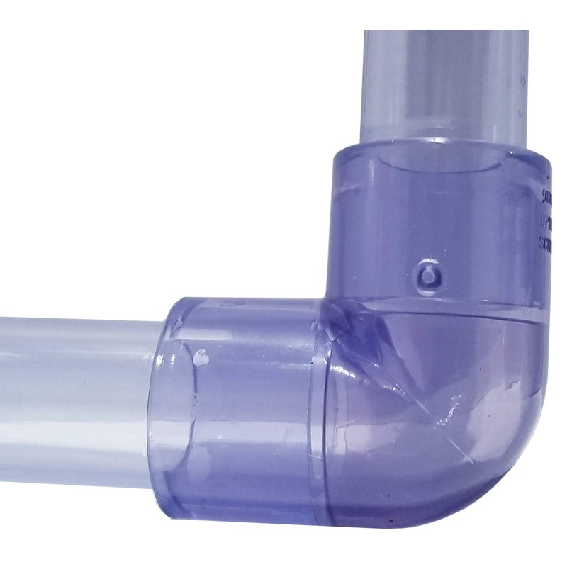 Clear PVC Pipe Fitting (bluish tint): 90 Degree Elbow, Schedule
