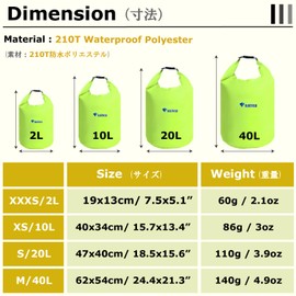 YAPJEB Dry Bag, Waterproof Bag, Large Capacity, Stuff Bag, Drum Shape, 1.6 gal (4 L), 3.2 gal (10 L), 6.9 gal (20 L), 14.6 gal (40 L), For Beach, Pool, Swimming, Hot Springs, Beach, Disaster