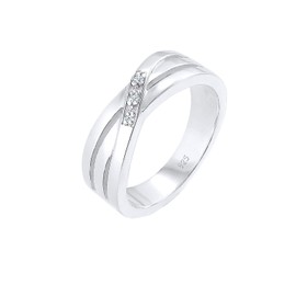 Elli Diamonds Women's Cross Over Engagement Ring with Diamond (0.015 ct.) in 925 Sterling Silver, Facet cut, Diamond