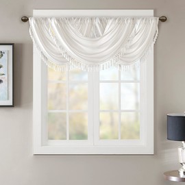 JLA Home INC Madison Park Elena Waterfall Embellished Faux Silk Valance Window Valance 38 x 46 Inches, White