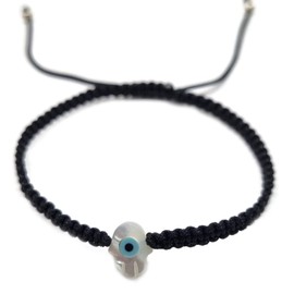 MYSTIC JEWELS By Dalia Red Macrome Thread Bracelet with Mother of Pearl and Turkish Eye Protection Good Luck, Cotton,