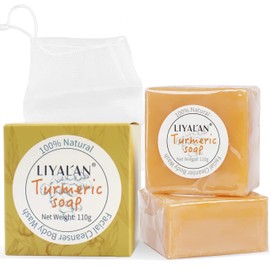 LIYALAN Turmeric Soap Bar(3.88 oz / 2 Bars) for Face & Body-Turmeric Soap,Acne, Dark Spots, Hyperpigmentation, Smooth Skin,Cleansing Natural Handmade Soap