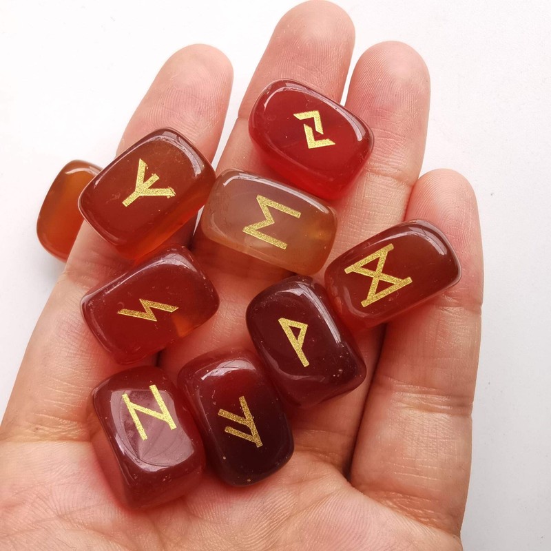 Lovionus89 Natural Rune Stones Set, Polished Engraved Elder Futhark Alphabet