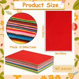 SEPGLITTER 60pcs Felt Fabric Sheets, Coloured Felt, 40 Assorted Coloured 30 x 20 cm Felt Sheets Textile Fuzzy Fabrics DIY Craftwork
