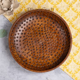 Phirkcraft 12" Wooden Fruit Bowl Platter, Handcrafted Mango Wood Large Decorative Fruit Bowl for Kitchen Counter, for Fruits, Salads, Deserts, Mixing & Serving Fruit Bowl