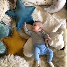 YAKEV Moon Shaped Throw Pillow Star Couch Cushion Decorative Pillows Fluffy Velvet Stars Home Decor Plush for Bedroom (Star, Dark Blue)