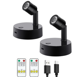 pyingtoon Wireless Rechargeable LED Spotlight Battery Powered Picture Lights Indoor Spot Lights Puck Lights with Remote for Wall Art Display Dartboard Painting Artwork Accent Closet(Black-3000K)