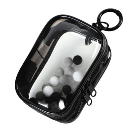 JP Number Clear Pouch, Pushing Activity, Acta Case, Mini Pouch, Clear Case, Storage, with Fluffy Ball (Cube, Black)