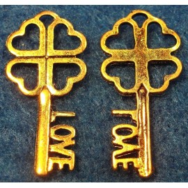Tibetan 20Pcs. Tibetan Antique Gold "LOVE" KEY  Heart Charms Pendants Ear Drops LK57