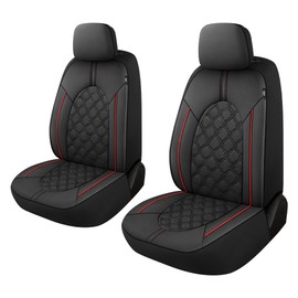 CAROMOP Luxury Leather Car Seat Covers Front Set - Anti-Stain Waterproof Automotive Seat Covers for Cars - Universal Car Interior Covers Seat Protectors for Sedans SUVs Pick-up Trucks(Black/Red Line)