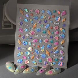 Shell Light Colorful Starfish Nail Stickers Cute Crystal Diamond Design 5D Self Adhesive Marine Life Nail Art Decals Summer Sea Theme Nail Supplies for Women Manicure Decor