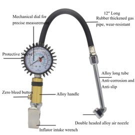 YSIL - Inflador de neumáticos con manómetro de presión de 220 PSI, resistente de doble cabeza, accesorios para compresor de aire, portabrocas de neumáticos, accesorio para coche, camión, motocicleta, bicicleta