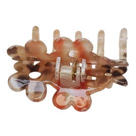 Parcelona French Flowers Small Grey and Peach Color Interlocking Teeth Cellulose Acetate Hand Painted Jaw Hair Claw Clamp Clip
