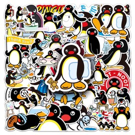 Pack of 50 Pingu Stickers for Motorcycle, Fridge, Bicycle, Luggage, Phone Skateboard, Laptop, Bumper, Car, Cute Animal Waterproof Vinyl Stickers, Adults, Children, Gift, Penguins Cartoon Stickers