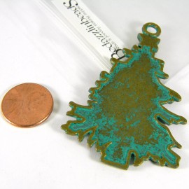 Bedazzlinbeads Big Old Antique Bronze & Green Patina Christmas Tree Pendant Charms Pewter Metal