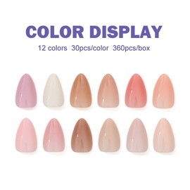 12Packs 360Pcs Almond Nails Tips Short Almond Press on Nails Nude Natural Fake Nails Solid Color Soft Gel False Nails Glossy Acrylic Nails Art for Women Daily Wear Manicure Deco 15 Size - 12 Colors