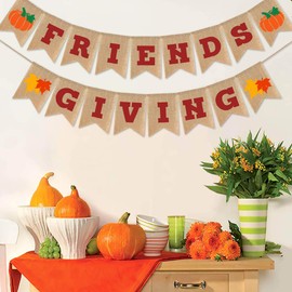 SWYOUN Burlap Friendsgiving Banner Pumpkin Maple Leaf Thanksgiving Friends Party Bunting Garland Decoration Supplies