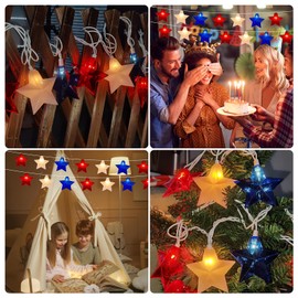 Red White and Blue Star Lights, 8.5Ft LED 4th of July Lights with 10 LED Star Light, Plug in Patriotic Star Fairy Lights for Independence Day President Day Memorial Day Tree Decor